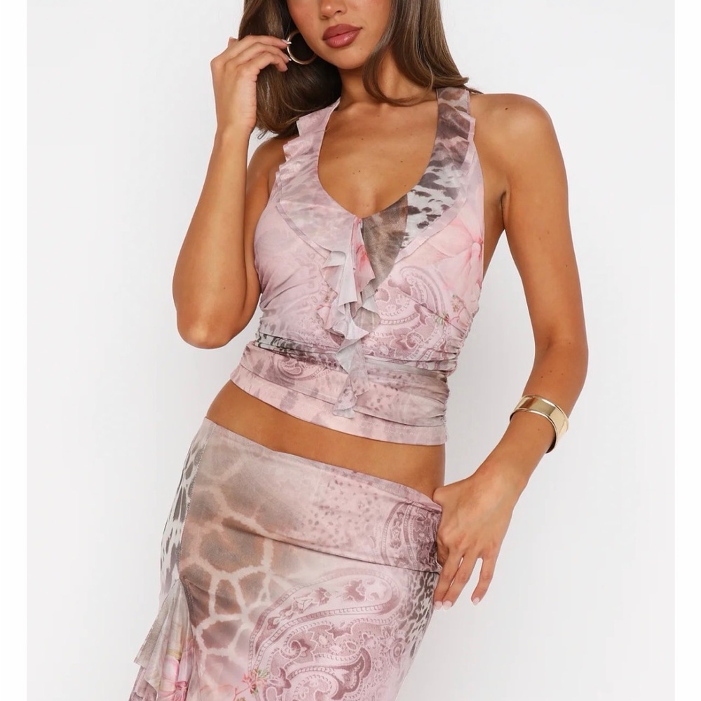 White Fox Boutique Pink and Beige Skirt Set - Picture 2 of 2